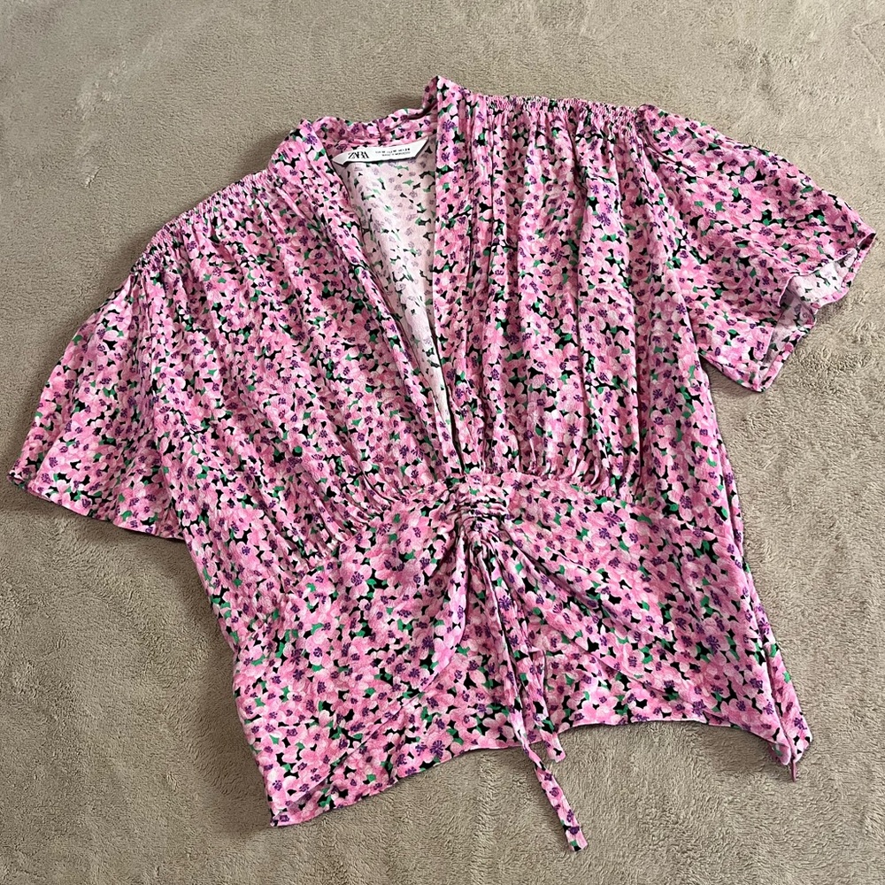 Zara Floral Cinched Crop Top